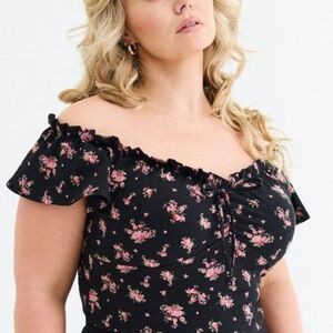 Torrid Black and Pink Floral Off-Shoulder Top